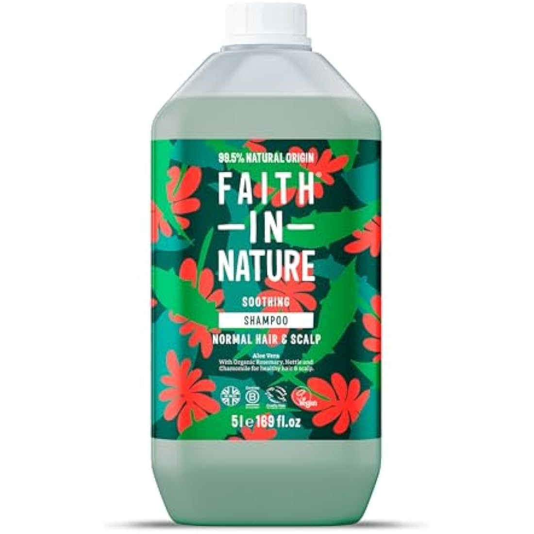Faith In Nature Natural Aloe Vera Shampoo, Soothing for Normal Hair & Scalp, Vegan & Cruelty Free, No SLS, Silicones or Parabens, 5L Refill Pack