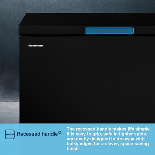 Fridgemaster MCF142EB 142L Chester Freezer 4 Star Freezer Rating - 55.9D x 62.5W x 85.4H cm Black with Recessed Handle - E Rated