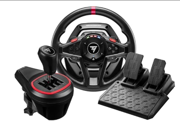 Thrustmaster T128 Force Feedback Racing Wheel + Magnetic Pedals + TH8S Shifter Add-On, 8-Gear Shifter Compatible with PlayStation and PC Sim Simulator Racing Driving