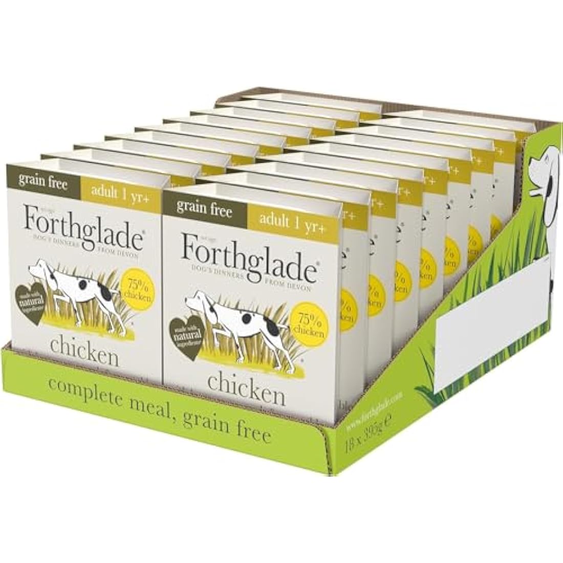 Forthglade Wet Dog Food (18 x 395g Trays) - Grain Free & Hypoallergenic Dog Food, Adult 1 Year+, Chicken with Vegetables, Complete Stomach Sensitive Meals with Natural Ingredients