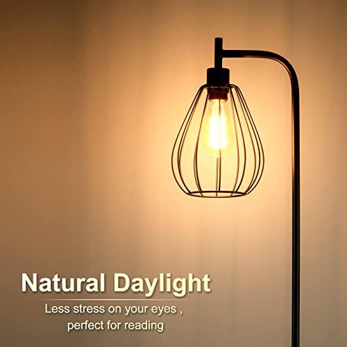 ArcoMead Industrial Floor Lamp, Black Standing Lamp Tall Pole Light with Teardrop Cage Head, Whole Metal Rustic Floor Lamp with Foot Switch for Bedroom, Living Room Farmhouse Office