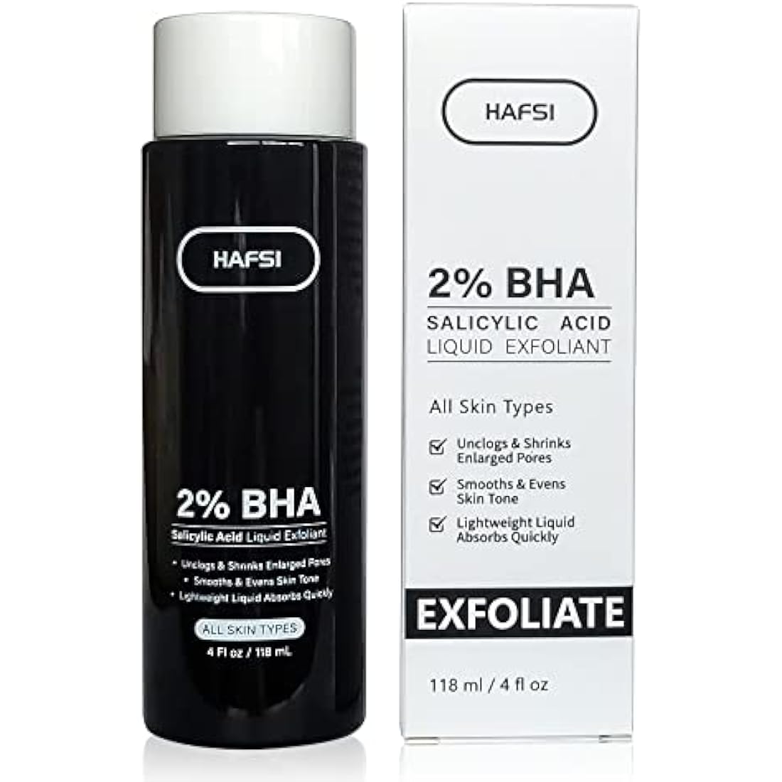 HAFSI 2 Percent BHA Skin Perfecting Salicylic Acid Liquid Exfoliant Serum Face Exfoliating Peel Fights Blackheads Enlarged Pores with For Combination and Oily 118 ml / 4 fl oz, Transparent