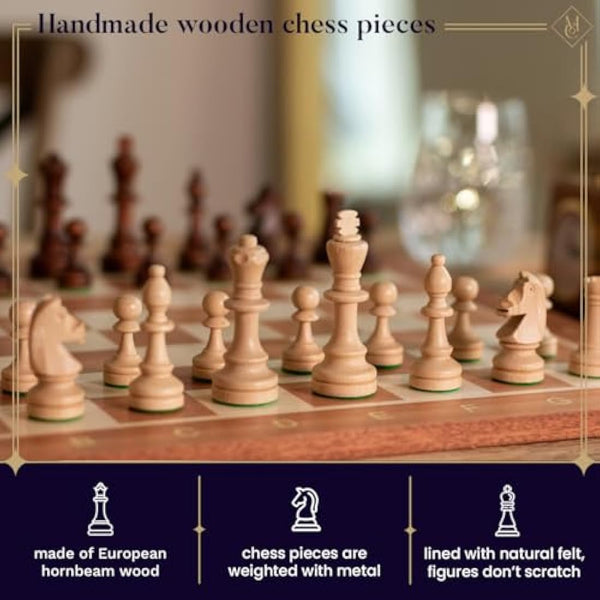 Classic STAUNTON Chess Set NO.4 in Mahogany Box | Master of Chess Wooden Chess Set | Wooden Chess Pieces Only - Handmade Tournament Chess Set Without Chess Table