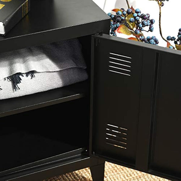 Homybec Single Metal Locker Storage Cabinet 1-Door, Scandinavian Free Standing 2 Tier Shelves Bedside Nightstand Cupboard for Home Office Study Bedroom Living Room, Black