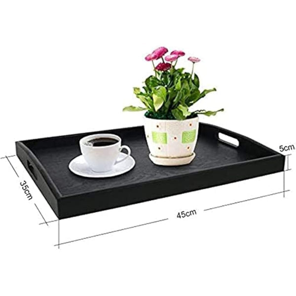 Dudoplatz Large Rectangular Wooden Serving Tray with Large Black Wooden Handle (45x35 cm)