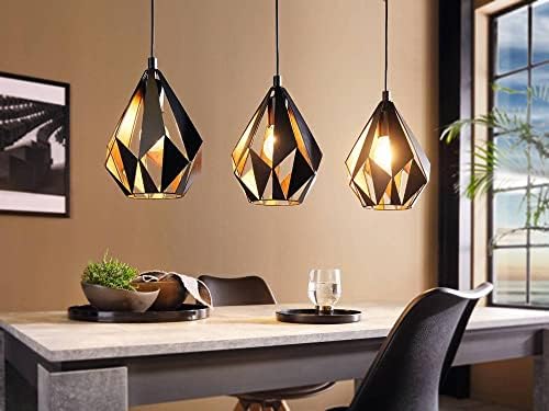 EGLO Carlton 1 pendant light, 3-flame vintage ceiling lamp, retro steel hanging light, Colour: Black, copper, Socket: E27