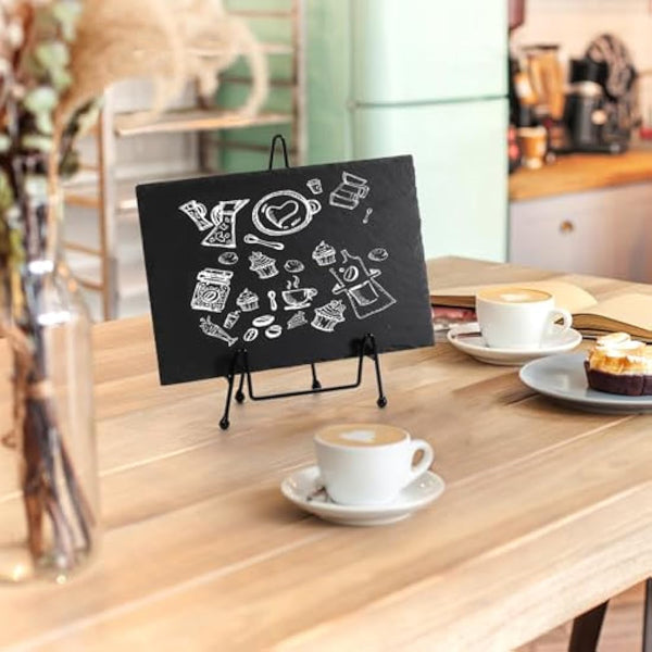 Hacaroa 6 Pieces Slate Cheese Board, 30 x 20cm Black Charcuterie Boards Natural Slate Stone Plate Tray, Gourmet Serving Platter for Meats, Fruits, Parties, Appetizers