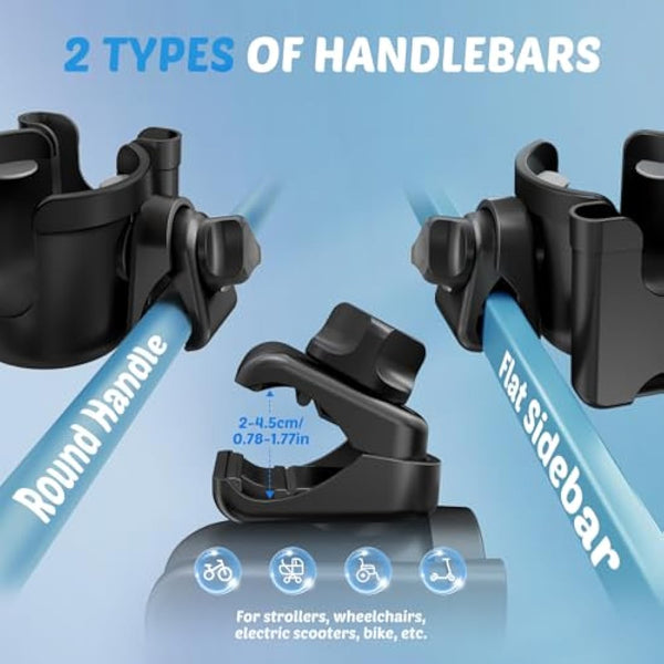 Guiseapue Pram Cup Holder: Universal Drink Coffee Cup Holder with Phone Holder Organiser for Stroller, Pushchair, Buggy, Bike, Wheelchair, Walker, Baby Essentials for Newborn, Gifts for Women, Mom