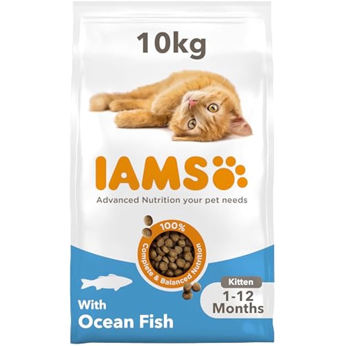 IAMS Kitten Complete Dry Cat Food Ocean Fish 10kg - For Healthy Growth