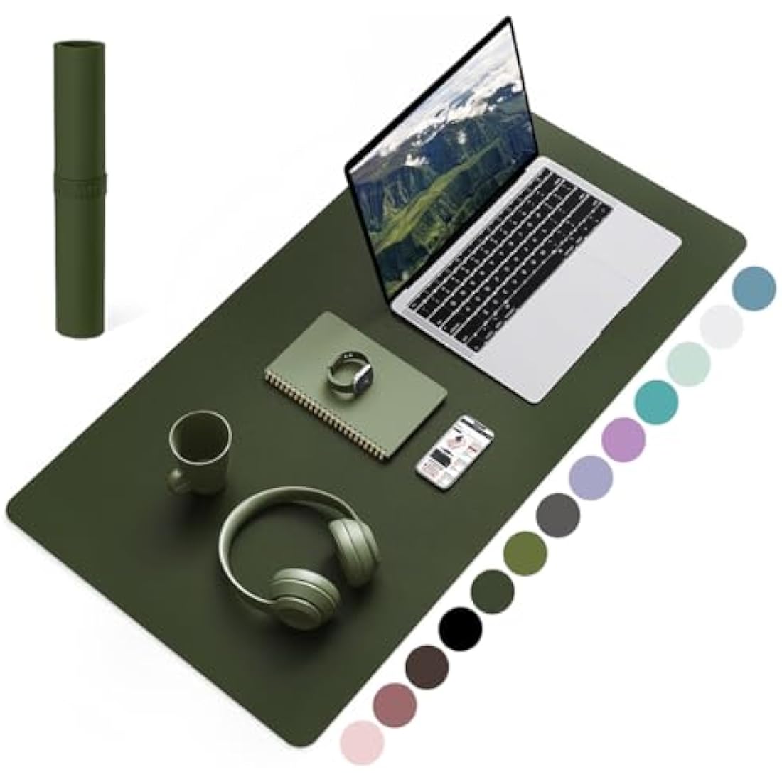 YSAGi Non-Slip Desk Pad, Waterproof PVC Leather Desk Table Protector, Ultra Thin Large Mouse Pad, Easy Clean Laptop Desk Writing Mat for Office Work/Home/Decor (80 x 40 cm, Pine Green)