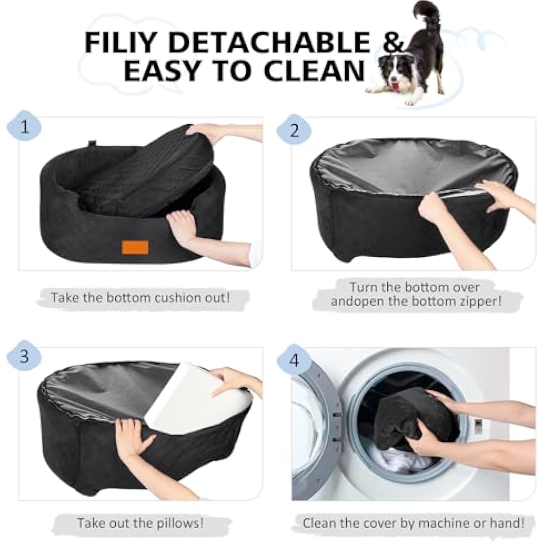 Dog Car Seat for Large/Medium Dogs Under 55 lbs, Travel Bed with thick Washable Booster Pet Car Seat with Non-Slip Base, Fits SUV & Car Back Seat (Black)