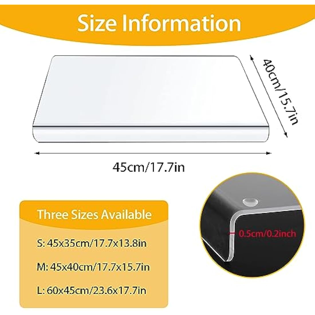 Acrylic Cutting Board, 5mm Chopping Board With Stop Edge, 45cm x 40cm, Clear for Kitchen Counter, Non-Slip Transparent With Lip