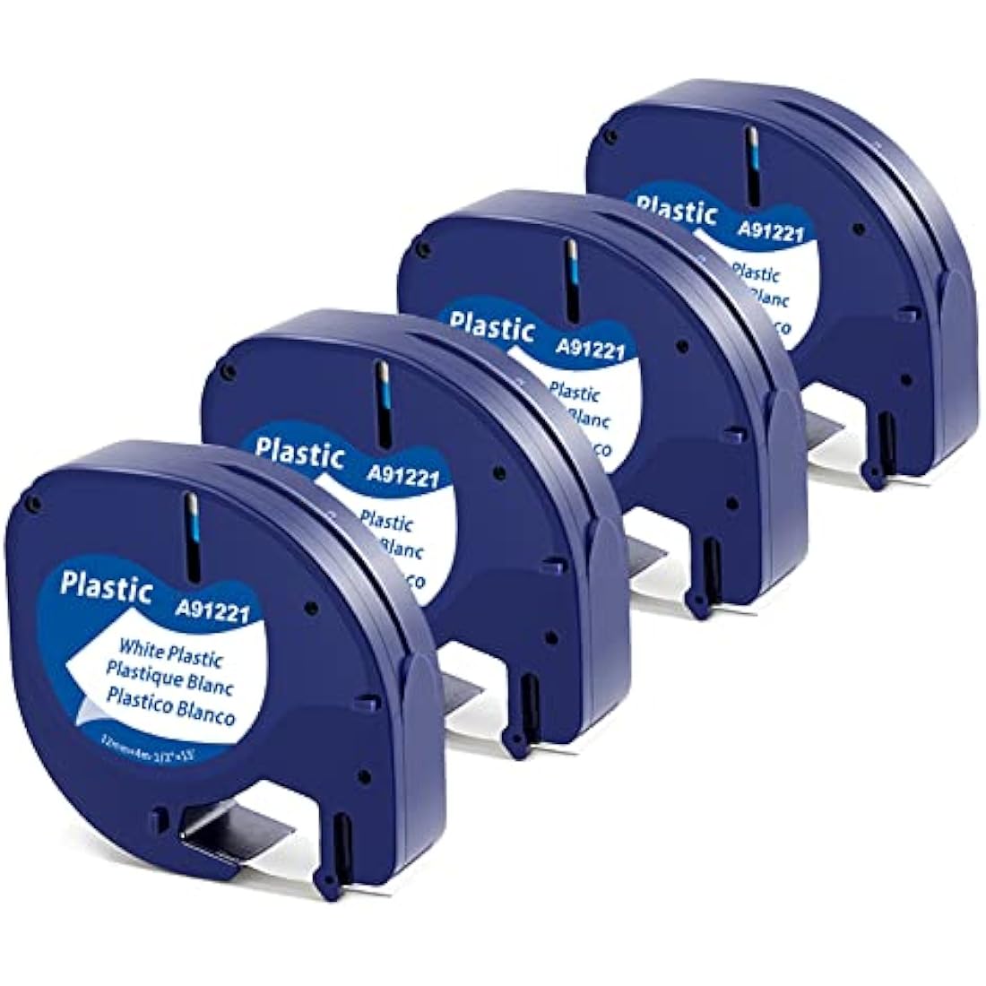 4X MarkField Compatible Plastic Label Tape Replacement for Dymo LetraTag Labels 12 mm x 4 m 91201, Compatible with Dymo LetraTag LT-100H LT-100T LT-110T XR XM 200B QX 50, Black on White