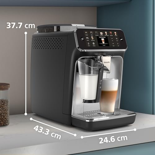 PHILIPS 5400 Series Bean to Cup Coffee Machine – 12 Coffee Varieties, LatteGo Milk Frother, Fastest-to-Clean, Ceramic Grinder, Fully Automatic Espresso & Cappuccino maker – Black, Silver (EP5446/70)