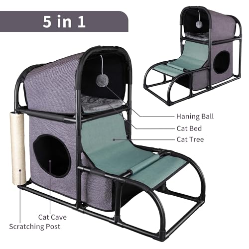 Goetland Modern Cat Tree House Condo Pet Furniture Large Cat Tower Bed Scratching Post Climber Peek Holes Dangling Toy