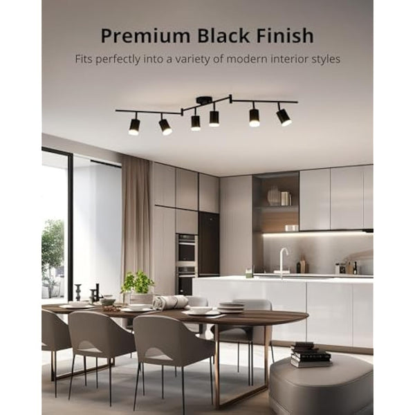 Gr4tec Spotlight Ceiling Lights 6 Way, Black Ceiling Light Fitting Rotatable, Modern LED Spotlight Bar GU10, Indoor Kitchen Spot Light for Living Room Bedroom Hallway, Bulb Not Included