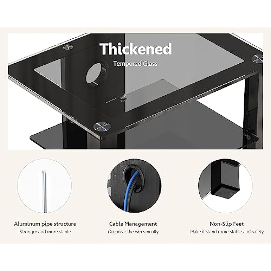 FITUEYES Hifi Stand 4 Tiers Glass TV Stand HIFI Rack Stand Cabinet with Cable Management