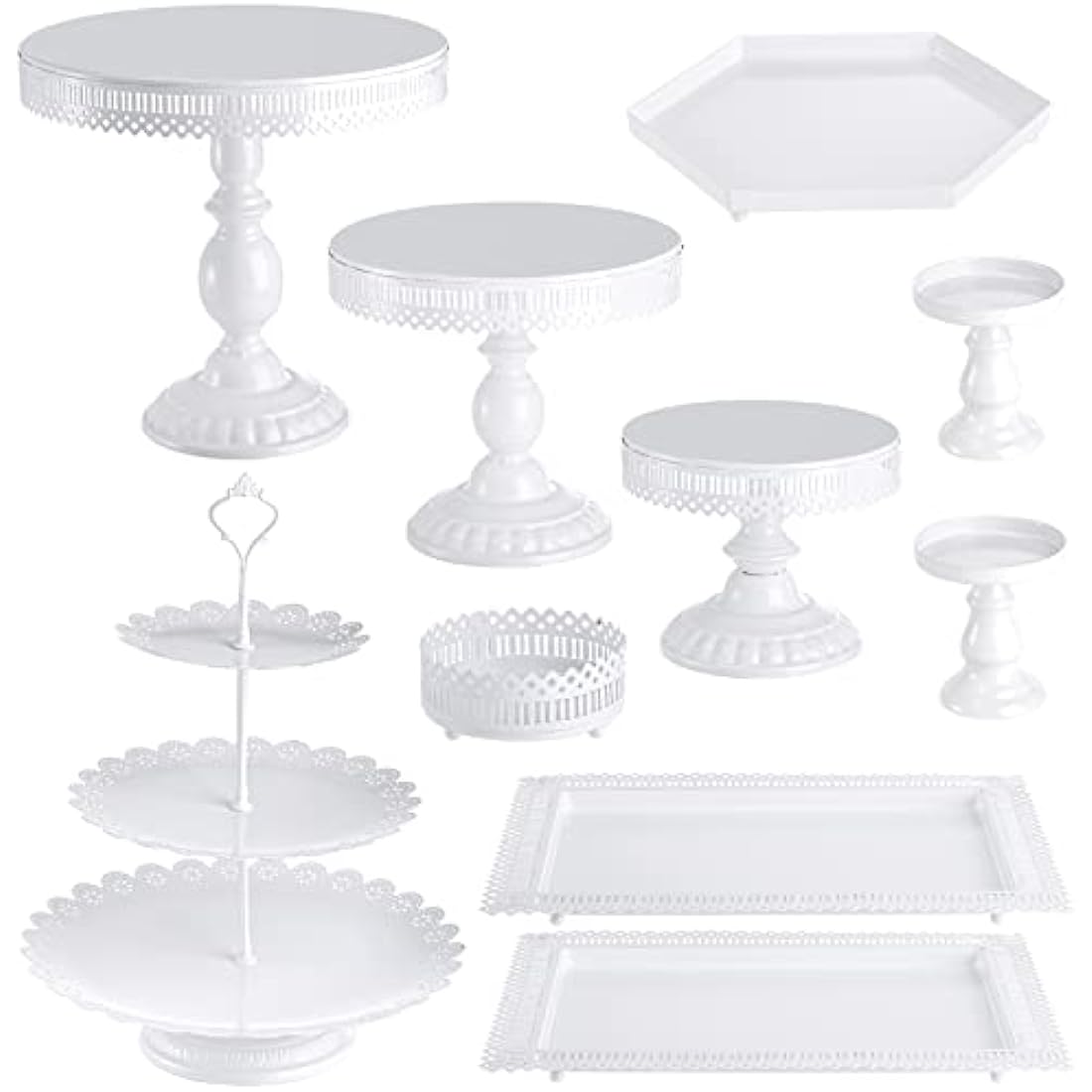 Hedume 10-Set Cake Stands, Metal Cupcake Stand Set with Multiple Combination Styles, Dessert Plate Cake Serving Tray Candy Fruit Display Tower for Wedding, Birthday Party, Anniversary, Baby Shower