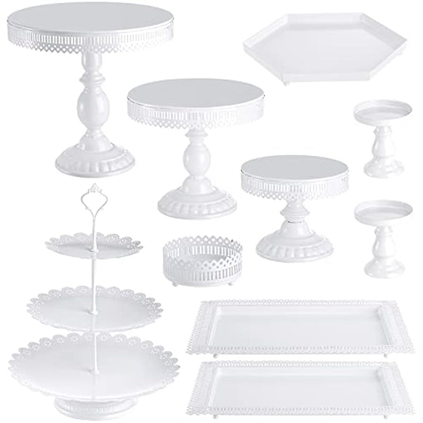 Hedume 10-Set Cake Stands, Metal Cupcake Stand Set with Multiple Combination Styles, Dessert Plate Cake Serving Tray Candy Fruit Display Tower for Wedding, Birthday Party, Anniversary, Baby Shower
