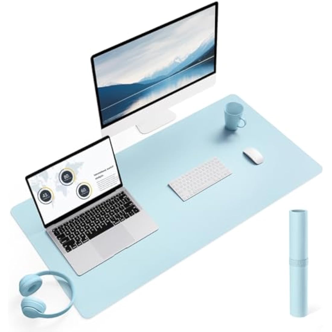 YSAGi Non-Slip Desk Pad, Waterproof PVC Leather Desk Table Protector, Ultra Thin Large Mouse Pad, Easy Clean Laptop Desk Writing Mat for Office Work/Home/Decor (90 x 43 cm, Light Blue)
