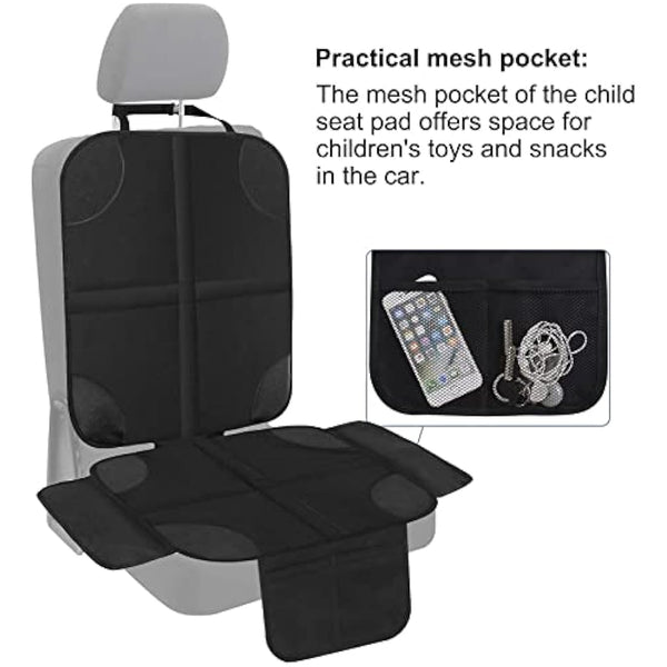 HONZUEN Baby Car Seat Protector Universal Thick Child Seat Protector with ISOFIX with Mesh Pockets Non-Slip Black Child Car Seats Covers Protectors for Kids Seat Liner 1 Pack