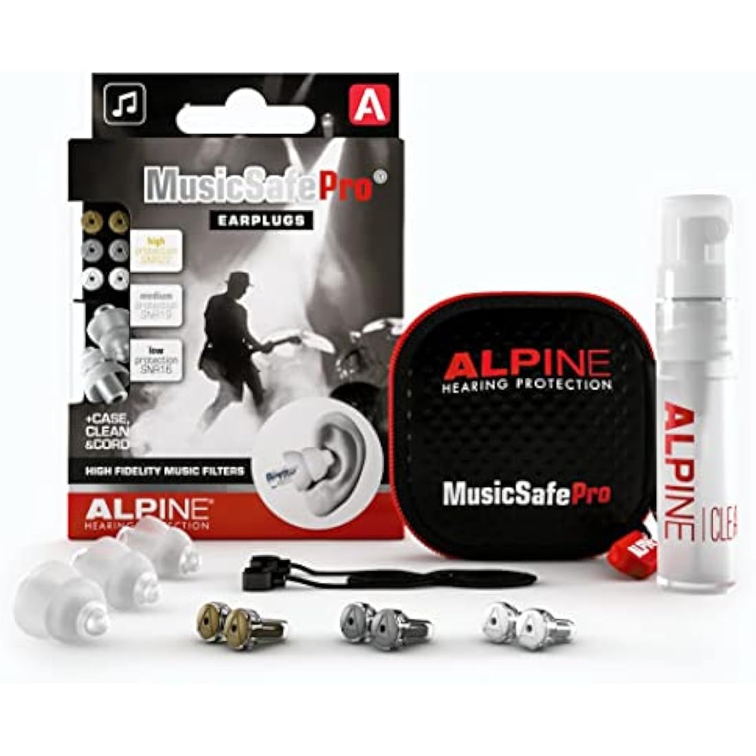 Alpine MusicSafe Pro High Fidelity Music Earplugs for Concert & Noise Reduction, 3 Interchangeable Premium Filter Sets - Professional Musicians Ear Protection - Hypoallergenic Reusable Invisible Plugs