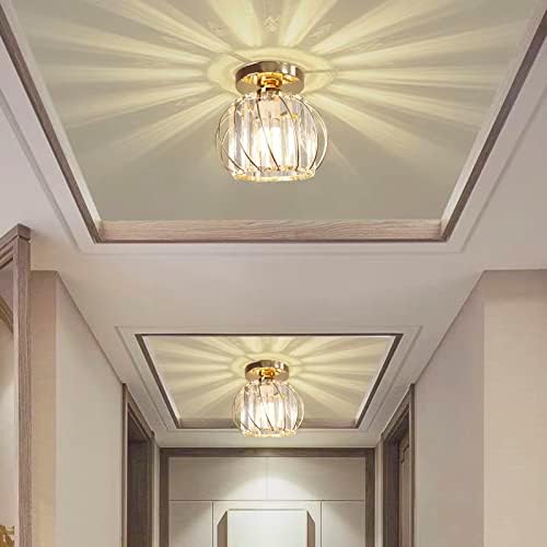 Hudi Fyier Chandelier Crystals Ceiling Lighting Fixtures, 2 Pack Semi Flush Mount Ceiling Light for Kitchen Hallway Dining Rooms Living Rooms Bar (Gold)