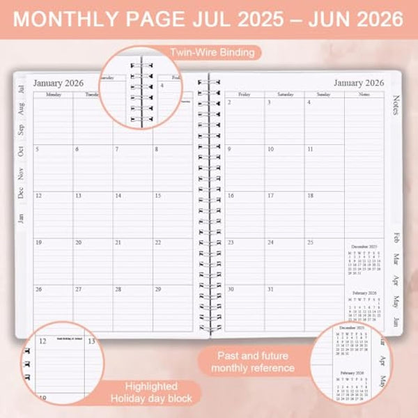 Diary 2025-2026, A5 Weekly/Monthly Planner with Monthly Tabs, 2025-2026 Planner from Jul 2025 to Jun 2026, Twin-Wire Binding,Easy to Organize Your Daily Life,14.8×21cm, Planners 2025-2026 Week to View
