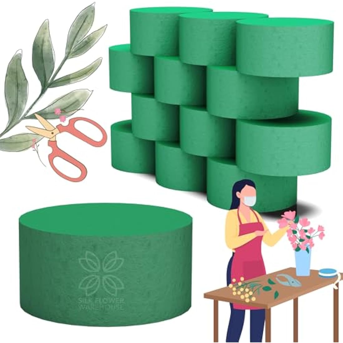 20 Pcs Cylinder Floral Foam - Round Flower Foam Ideal for Fresh Flowers - Wet Florist Foam Crafts Floristry Displays and Designs for Home, Party, Office and Wedding Flowers Decorations