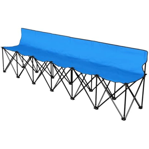 Flexzion Portable Folding Bench Seat, 6 Seater, Collapsible Soccer Bench, Portable Bench Seats for Bleachers, Camping, Sideline, with Back Rest and Carrying Bag, Blue