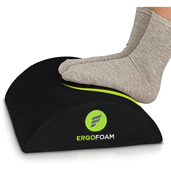 ErgoFoam Ergonomic Foot Rest for Under Desk | Premium Velvet Soft Foam Footrest for Under Desk | Most Comfortable Office Foot Rest in The World for Lumbar, Back, Knee Pain | Foot Stool Rocker (Black)