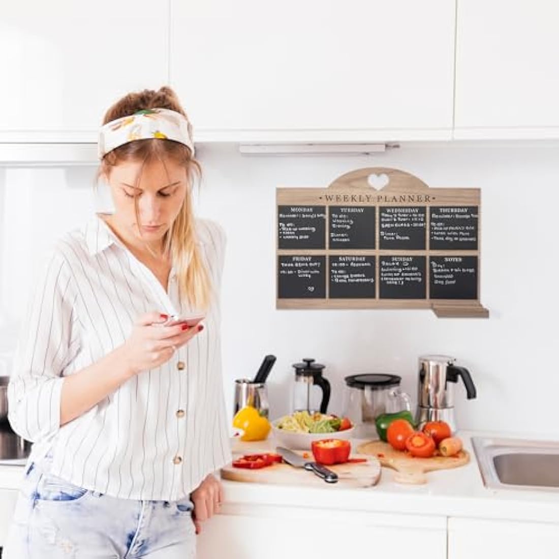 Empire Blackboard Daily Work & Meal Planner - Wall Mounted, Dry Erase, Pen Included, Large Wooden Board with White Cloth