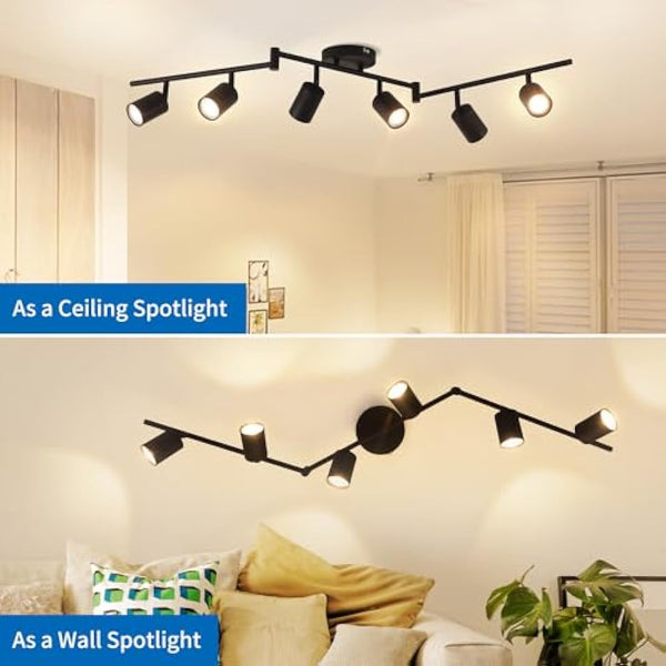 ANWIO 6 Black GU10 Spotlight Ceiling Lights,Bedroom Kitchen Lights Ceiling,GU10 Industrial Hallway Ceiling Light Fitting,Spot Light Bar Indoor Adjustable Light Ceiling Spot Lamp(Bulbs Not Included)