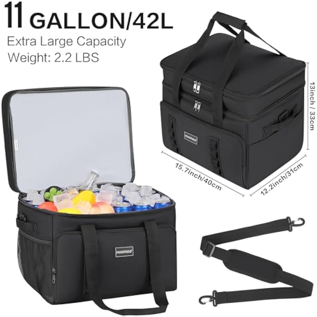 Hulongo Cool Bag Insulated Cooler Bag Waterproof Picnic Double Thermal Bag For Camping, Travel, Grocery Shopping & Fishing, 42L