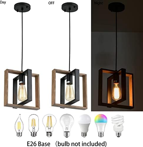 Industrial Small Pendant Lighting, Farmhouse Kitchen Island Hanging Lamp with Cord, Wood+Metal,1 Light E27 Fixture for Dining Room Bedroom Hallway Entryway,24 CM