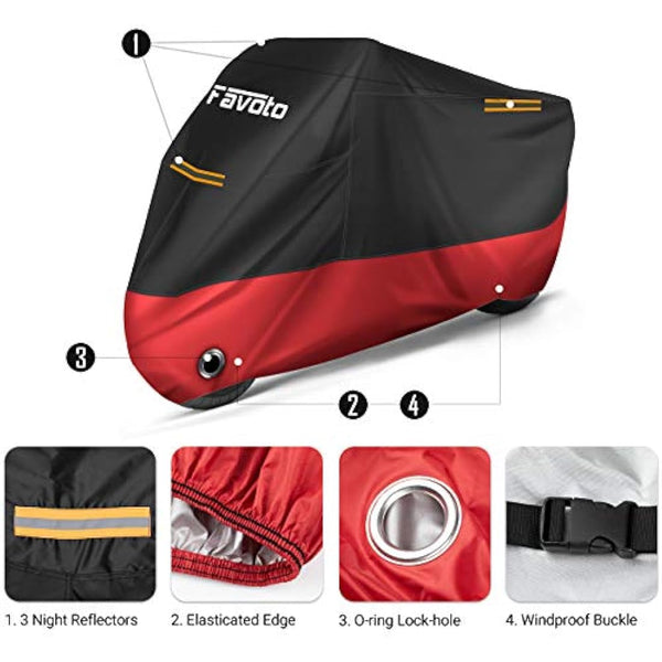 Favoto Improved Version Motorcycle Cover All Season 210D Waterproof Outdoor 96.5" Motorbike Garage Cover Winter-proof with 2 Windproof Buckles 245 cm x 105 cm x 125 cm