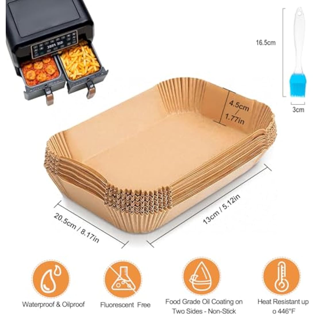 FEEZOM Air Fryer Disposable Paper Liners, 100PC Liners for Ninja Air Fryer Dual, Airfryer Food Grade Accessories for AF300UK AF400UK, Salter, Other Dual Airfryer