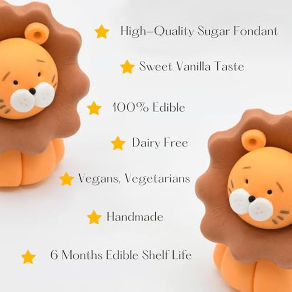 Edible Lion Cake Toppers-3D Sugar Fondant Animal Figure-Kids Birthday Decorations- Handmade Present