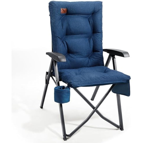 EVER ADVANCED Luxury Camping Chairs for Adults Heavy Duty High Back Oversized Folding Garden Chair Comfy Padded 6cm Loadable 150kg Camp Adjustable Dining Chairs 4-Position Recliner Deck Blue