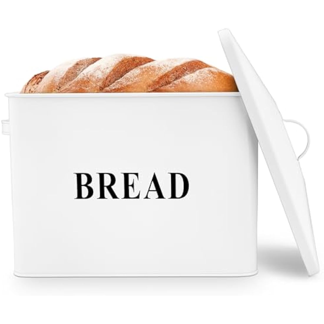 Herogo Bread Bin, Extra-Large Metal Bread Box for Kitchen, Vintage Tall Loaf Holder with Lid, Space Saving White Loaf Storage Bins for Countertop, Holds 2 Loaves, 33x24.5x19 cm