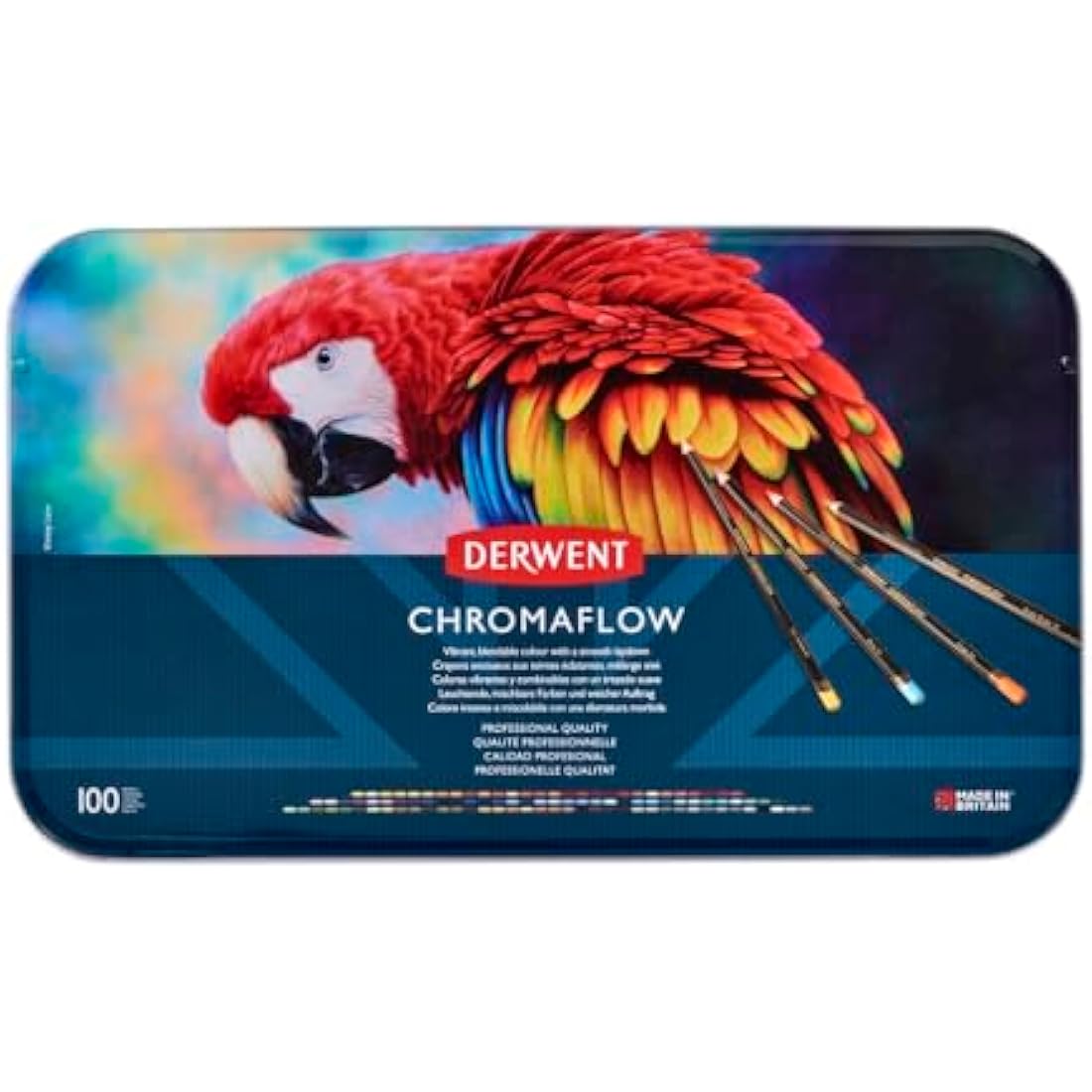 Derwent Chromaflow Pencils, Set of 100 in Tin, 3.5mm Round Core, Premium Core Strength, Blendable with Smooth Texture, Ideal for Drawing, Colouring & Layering, Professional Quality, 2306262