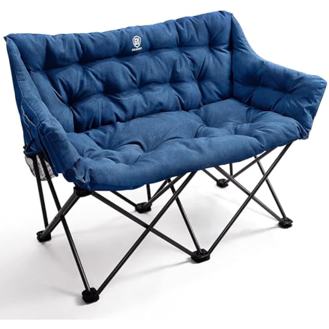 EVER ADVANCED Camping Chair Double for Adults 6cm Padded 320kg Folding 2 Seater Sofa with Side Pocket Dining Garden Outdoor Heavy Duty Luxury Fishing Portable Oversized Comfy Loadable Blue