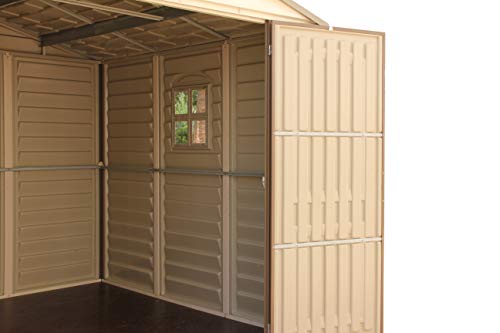 Duramax WoodSide 10 x 8 (8.02 m2) Plastic Garden Shed with 3 Fixed Windows & Metal Foundation Kit, Strong Metal Roof Structure Fire Retardant and Maintenance-Free Storage Shed - Ivory/Brown