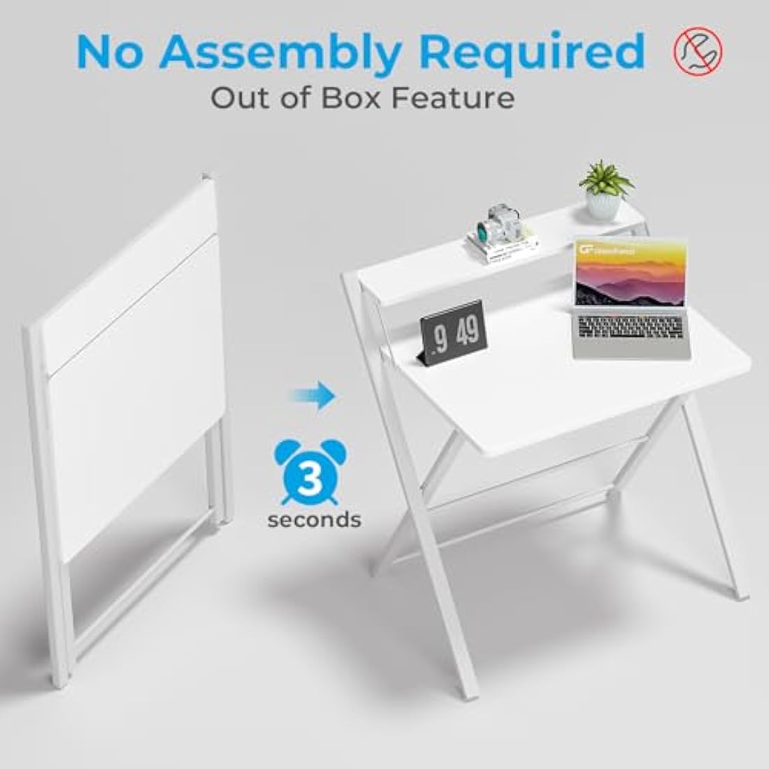 GreenForest Foldable Desk No Assembly Required,Small Desk with Monitor Shelf,Computer Desk for Small Space,White