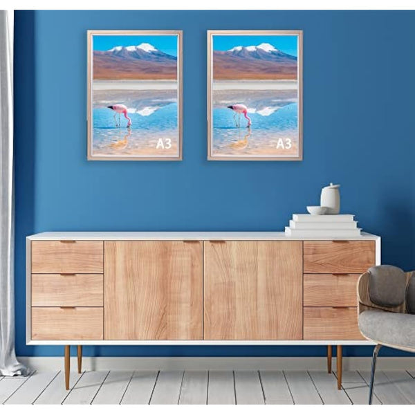 A3 Wooden & white Two Tone Picture Frames Set of 3 with Double Mounts for A4 & 6x8 photo, A4 boxed photo frames for 3pack, A3 wooden Poster Frame with Mount for picture Frames