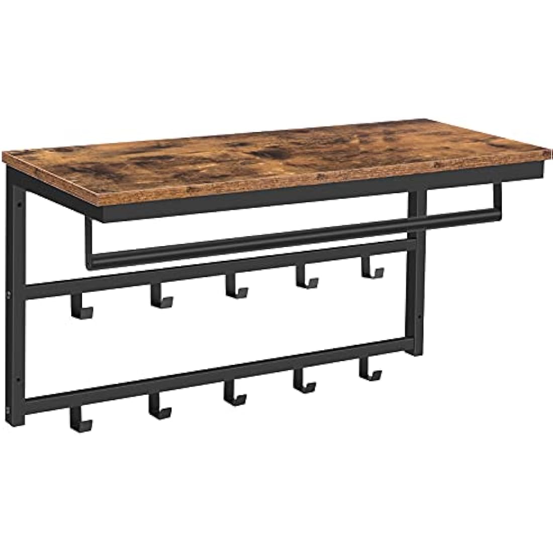 HOOBRO Coat Rack Wall-Mounted, Coat Hook with 10 Hooks and Shelf, 80 x 30 x 42 cm, Hanging Rail, for Entryway, Bathroom, Living Room, Laundry Room, Rustic Brown EBF12YM01