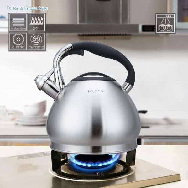 Easyworkz Whistling Stovetop 2.3l Tea Kettle Food Grade Stainless Steel Hot Water Tea Pot with Loud Whistle