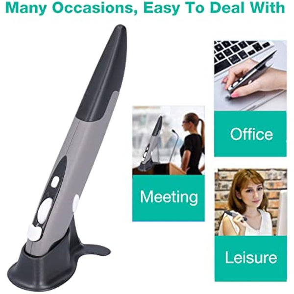 ASHATA Wireless Optical Mouse Pen, 2.4G USB Wireless Pen Mouse with Adjustable 800/1200/1600DPI, Creativity Extremely Handover Computer Stylus for PC Laptop(Black gray)