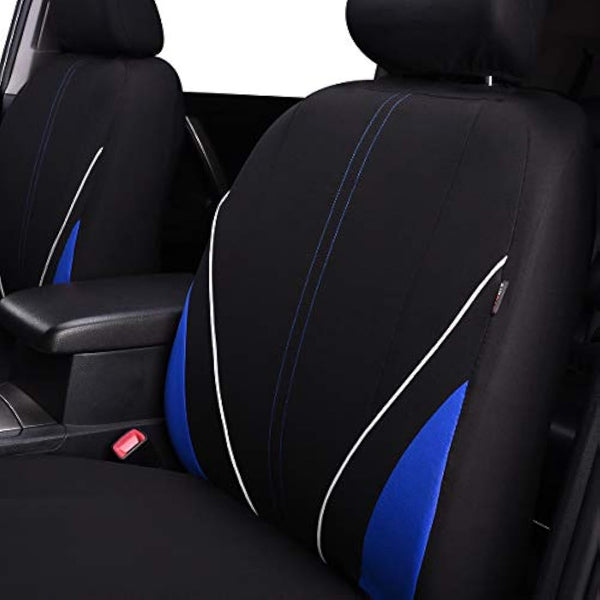 Flying Banner Universal Breathable Mesh Cloth Car Seat Covers Full Set Airbag Compatible Cushions Protector (Black and Blue)