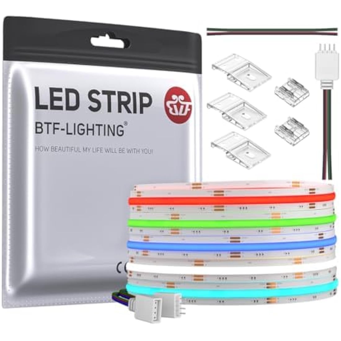 BTF-LIGHTING FCOB COB RGB Flexible High Density LED Strip 5M 840LED/M 4200LEDs DC24V 16W/M IP30 Non Waterproof Multicolour for DIY Home Decoration (Power Supply&Controller NOT Included)